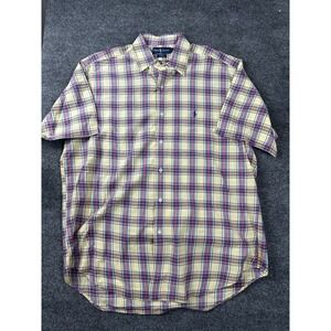 Ralph Lauren‎ Blake Men's Shirt Short Sleeve L Yellow Red Blue Plaid Button